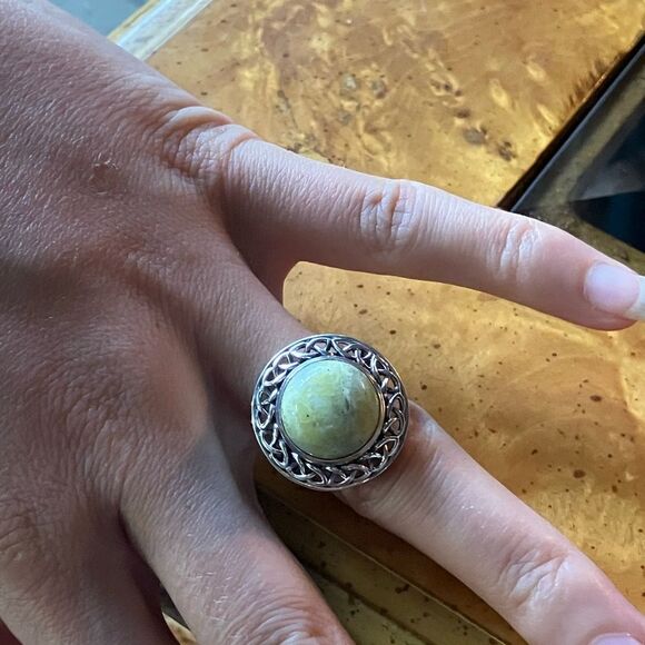 Natural Connemara Marble Sterling Silver Cocktail Ring Size 7 - Picture 4 of 9